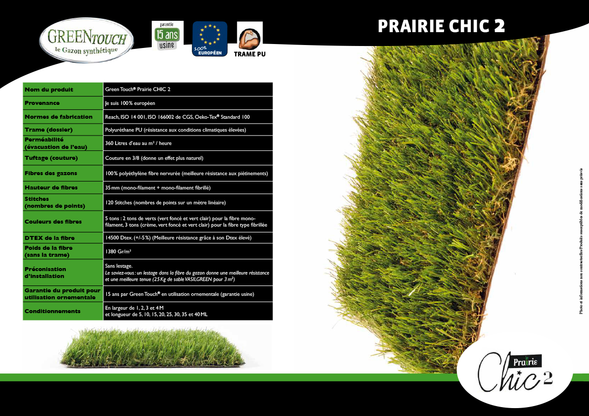 Gazon synthétique Green Touch Prairie Chic 2 hauteur 30 mm